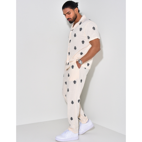 Ensemble en lin pantalon et chemise à motifs