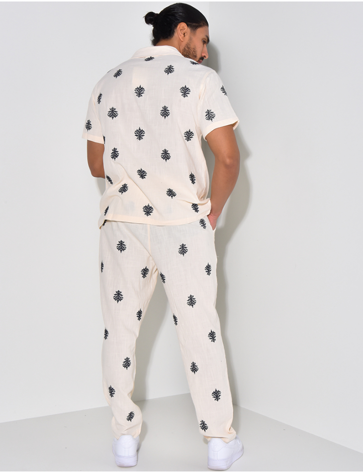 Ensemble en lin pantalon et chemise à motifs