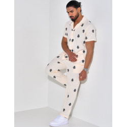 Ensemble en lin pantalon et chemise à motifs