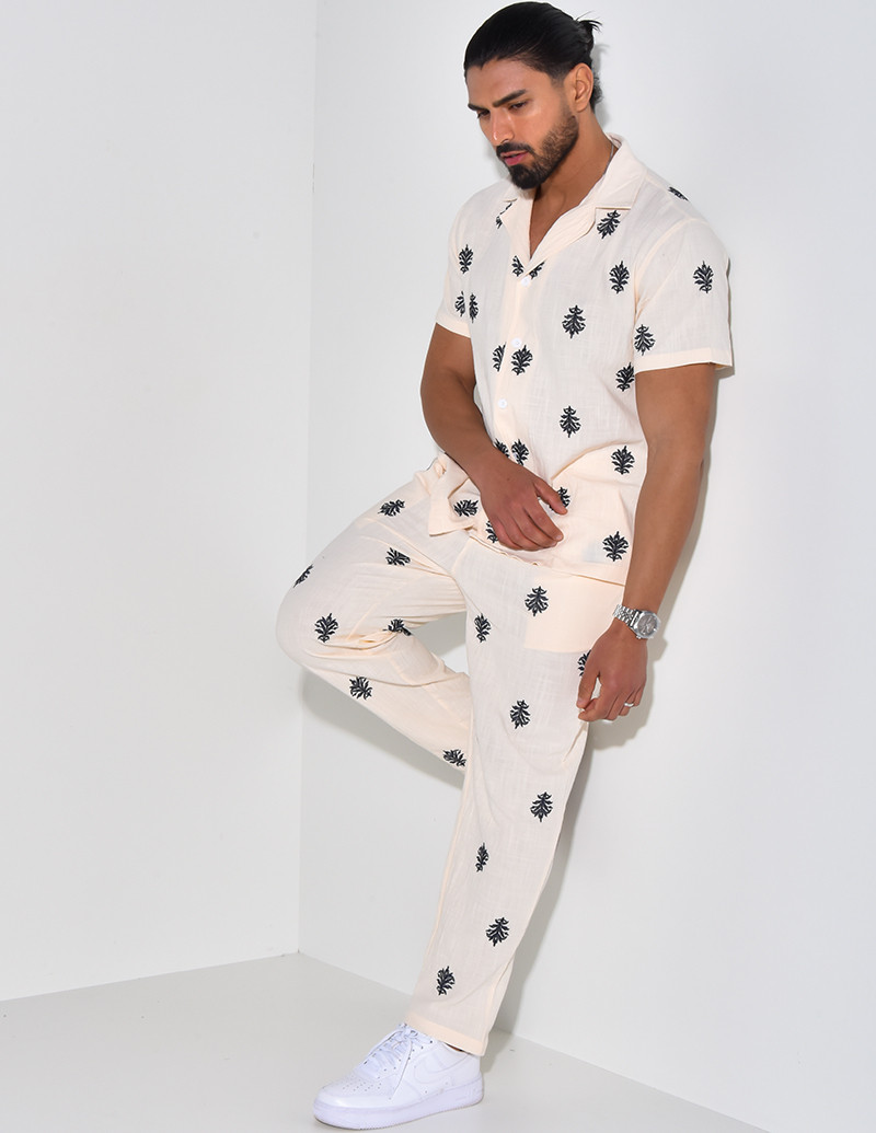 Ensemble en lin pantalon et chemise à motifs