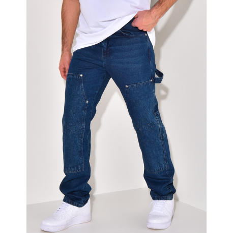 Jeans avec empiècements à motifs en relief Jeans avec empiècements à motifs en relief
