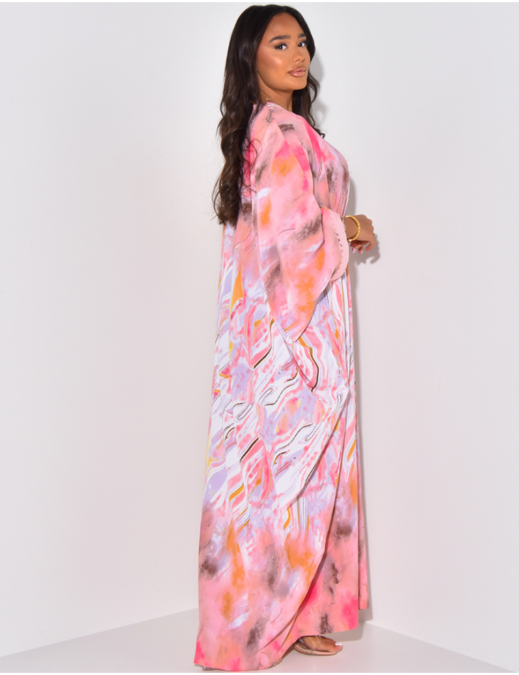 Abaya ample à motifs imprimés & broderies Abaya ample à motifs imprimés & broderies