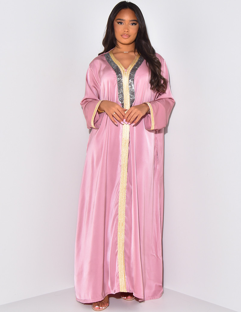 Loose abaya with gold & rhinestones