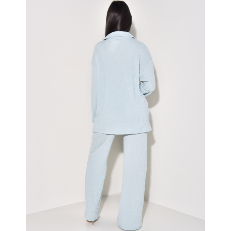 Textured fluid polo and pants set Textured fluid polo and pants set