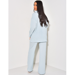 Textured fluid polo and pants set Textured fluid polo and pants set