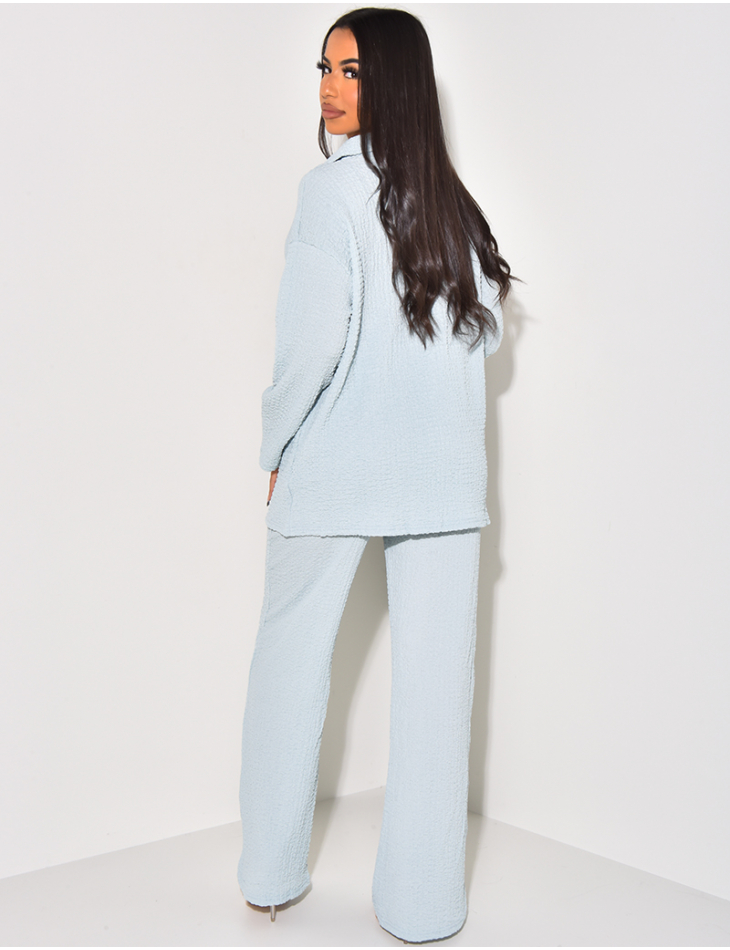 Textured fluid polo and pants set Textured fluid polo and pants set