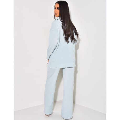 Textured fluid polo and pants set Textured fluid polo and pants set