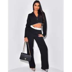 Ensemble blazer court et pantalon à bordures contrastantes