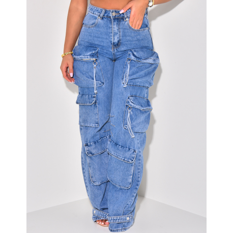 jeans coupe large à poches effet cargo jeans coupe large à poches effet cargo