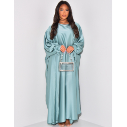 Set aus Kimono und lockerem Satinkleid mit Bindeärmeln