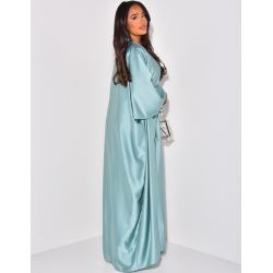 Set aus Kimono und lockerem Satinkleid mit Bindeärmeln