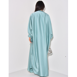 Set aus Kimono und lockerem Satinkleid mit Bindeärmeln