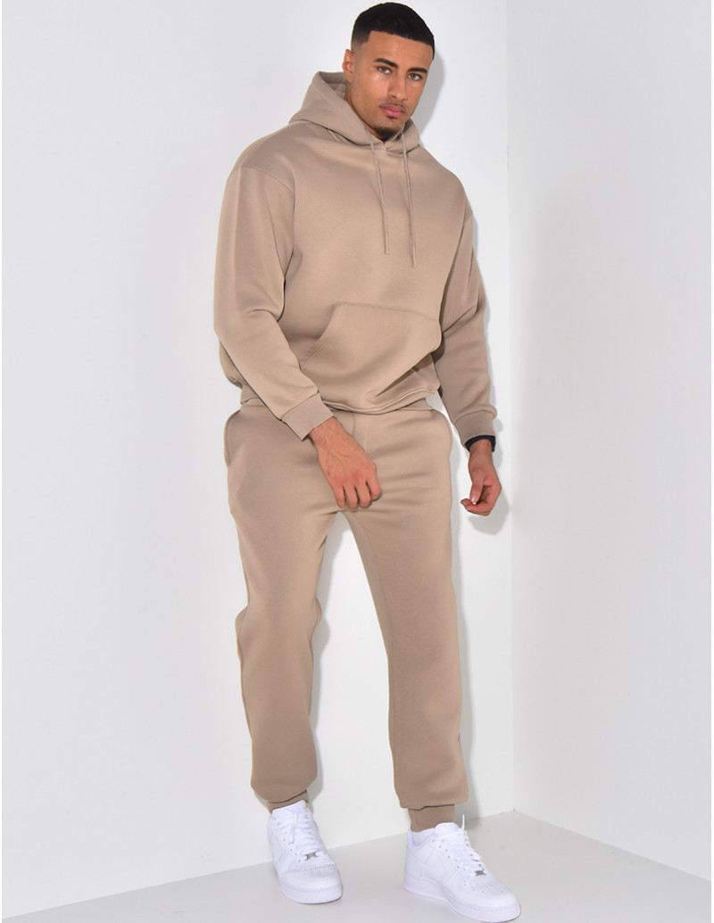 Ensemble molletonné pantalon et sweat à capuche uni