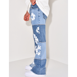 Jeans mit zweifarbigem Einsatz und kontrastierendem Muster. Jeans mit zweifarbigem Einsatz und kontrastierendem Muster.