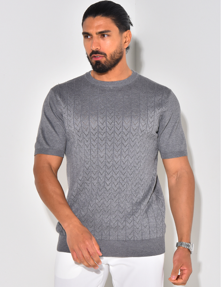 T-shirt côtelé en maille ajourée