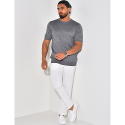 T-shirt côtelé en maille ajourée