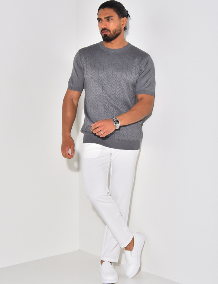 T-shirt côtelé en maille ajourée