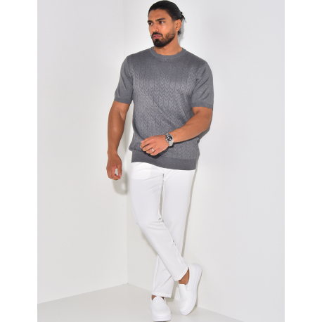 T-shirt côtelé en maille ajourée