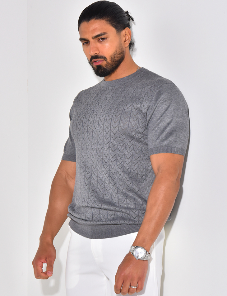 T-shirt côtelé en maille ajourée