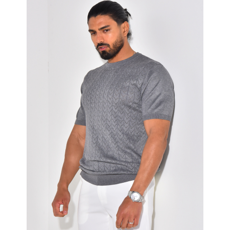 T-shirt côtelé en maille ajourée