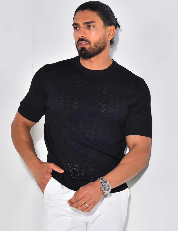 T-shirt côtelé en maille ajourée