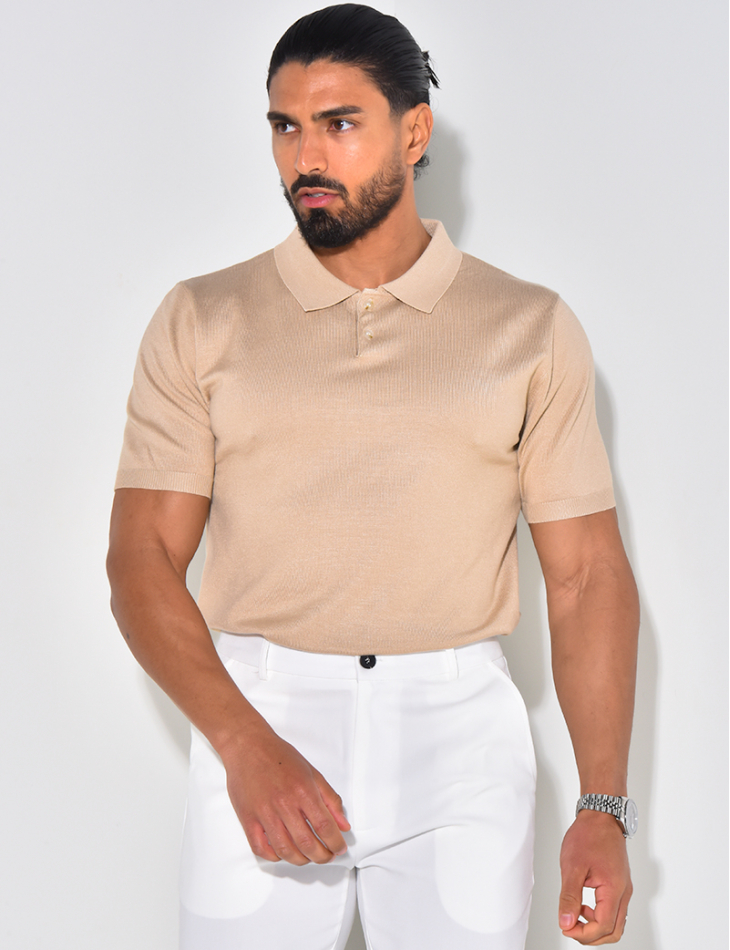 Ribbed polo shirt, short sleeves