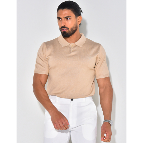 Ribbed polo shirt, short sleeves