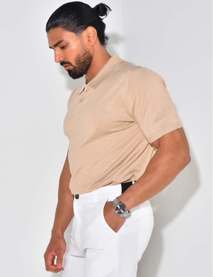  Geripptes Poloshirt mit kurzen Ärmeln