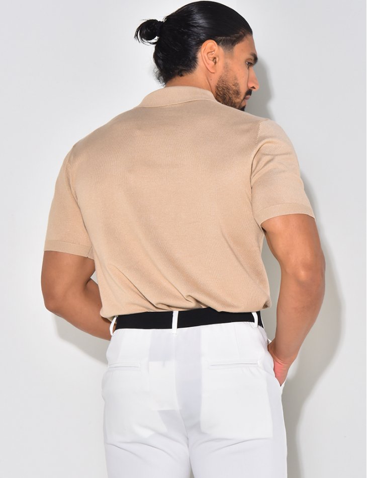  Geripptes Poloshirt mit kurzen Ärmeln