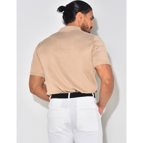  Geripptes Poloshirt mit kurzen Ärmeln