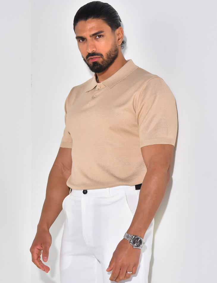  Geripptes Poloshirt mit kurzen Ärmeln