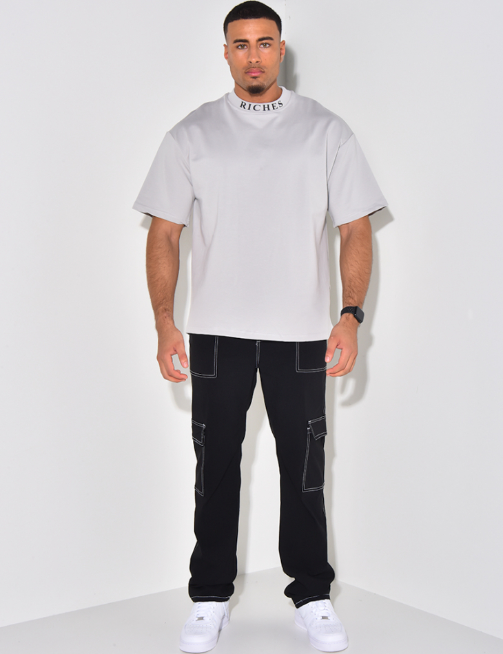 T shirt with rich collar writing