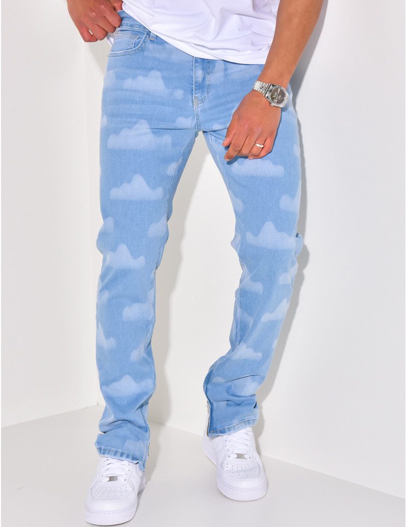 Jeans à motifs nuages