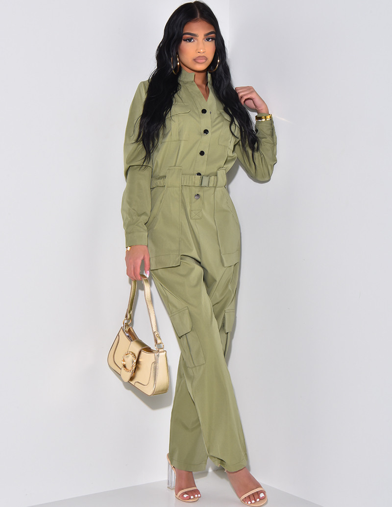 Belted jumpsuit with cargo pockets
