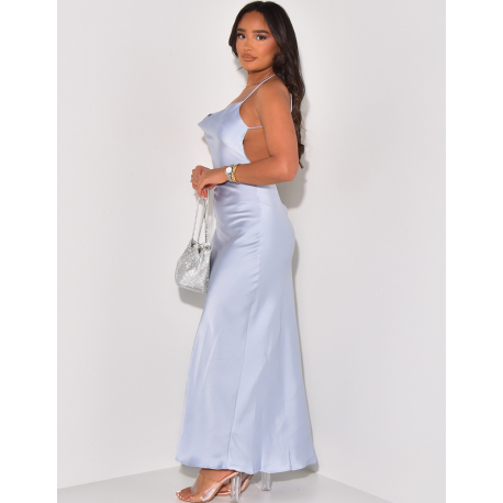 Robe longue en satin dos nu