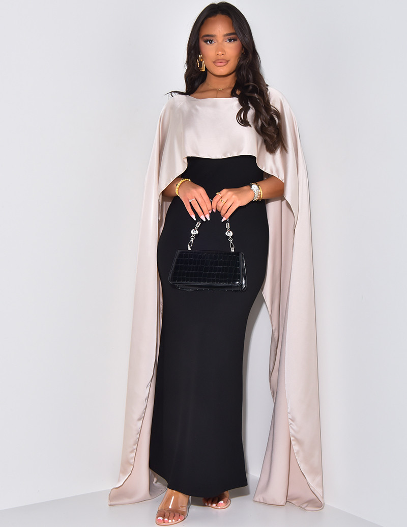 Robe longue à voile contrastant en satin