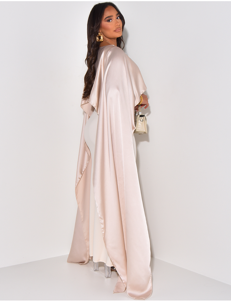 Long dress with satin collar veil