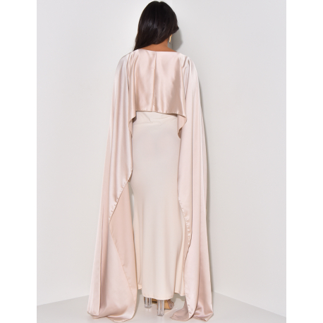 Long dress with satin collar veil Long dress with satin collar veil