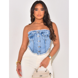 Crop-top in jeans with a destroy effect