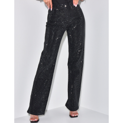 Black straight-leg jeans with rhinestones  Black straight-leg jeans with rhinestones