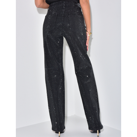 Black straight-leg jeans with rhinestones  Black straight-leg jeans with rhinestones