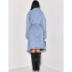 Trench oversize en jeans délavé à ceinture à la taille Trench oversize en jeans délavé à ceinture à la taille