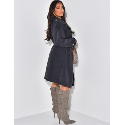 Oversized washed denim trench coat with waist belt Oversized washed denim trench coat with waist belt