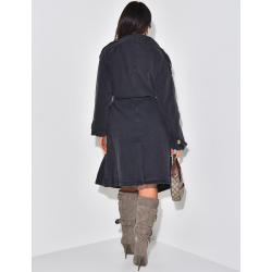 Oversized washed denim trench coat with waist belt Oversized washed denim trench coat with waist belt