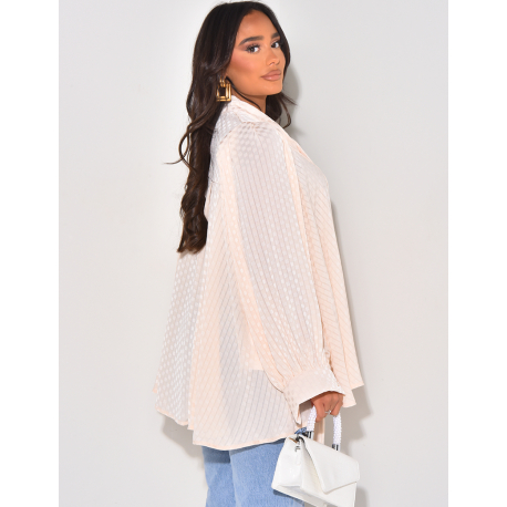 Chemisier à motif damier ton sur ton à nouer au col Chemisier à motif damier ton sur ton à nouer au col