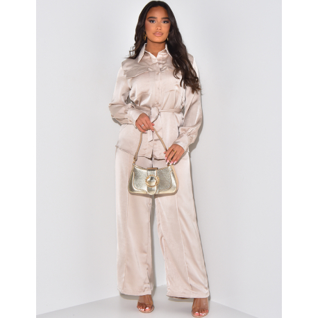 Shirt with pockets and satin trousers set Shirt with pockets and satin trousers set