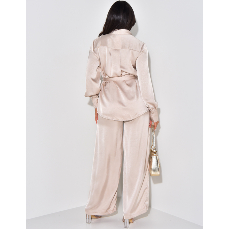 Shirt with pockets and satin trousers set Shirt with pockets and satin trousers set