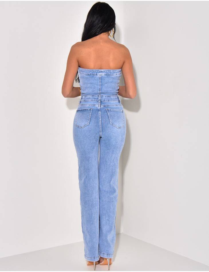 Combinaison bustier en jeans coupe droite