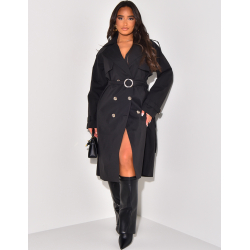 Oversized trench coat with waist belt