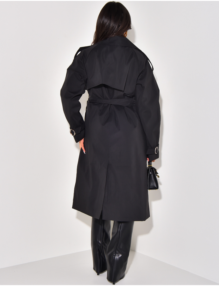 Oversized trench coat with waist belt